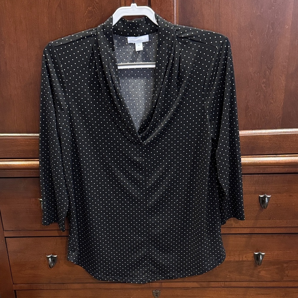 Charter Club Black Blouse with White Dots